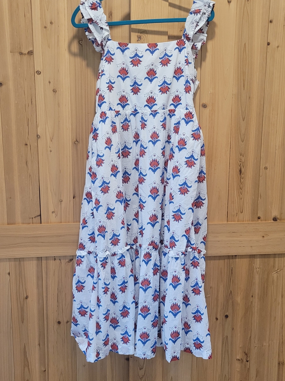 J. Crew White Midi Dress with Red and Blue Floral Print